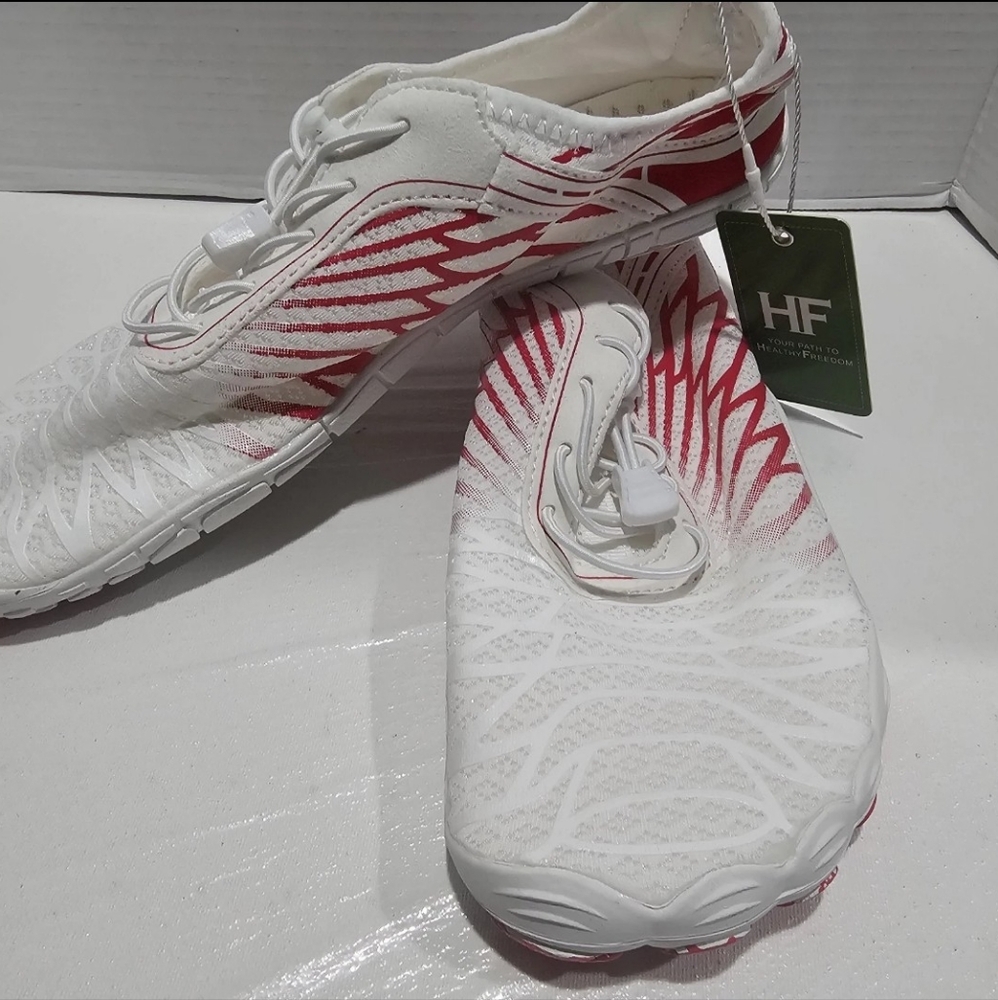 HF White and Red Athletic Shoes